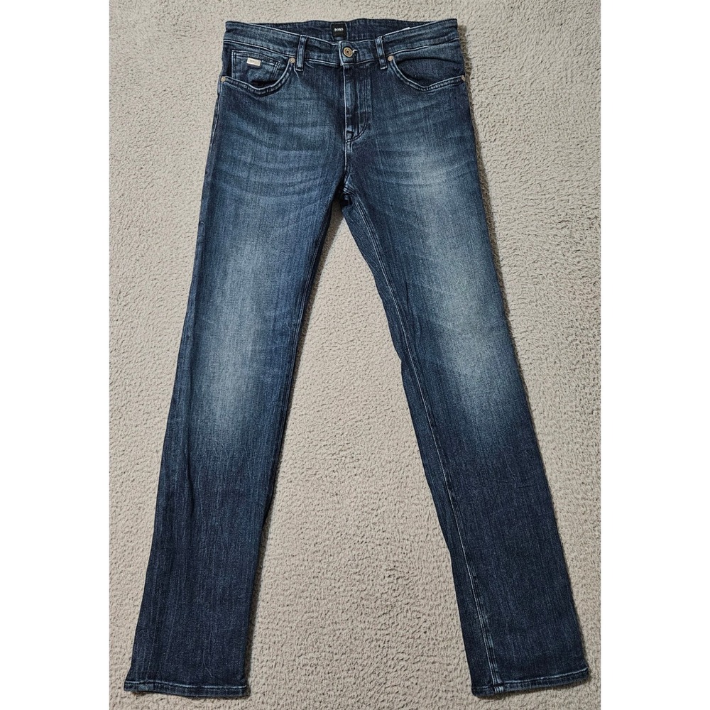Hugo Boss Mens Jeans Slim Tapered‎ 30 x 32 Medium Wash Blue Stretch Maine